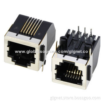 Single port half shielded phone jacks, side entry, tab down, bevel edge, flat pin